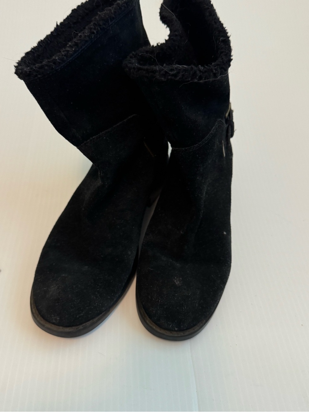 Cole Haan Black Suede Shearling Cuff Ankle Boots